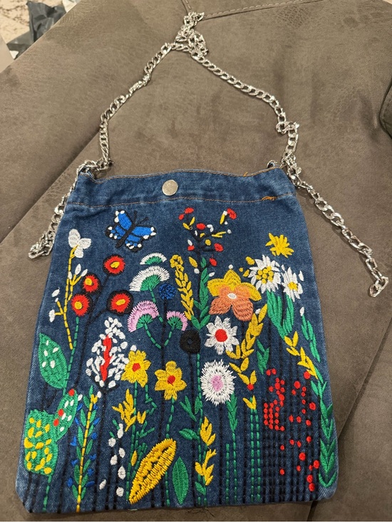 Target Handbags - Target Embroidered Denim Crossbody Bag - Blue with Multicolor Floral